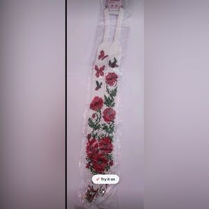 Floral Beaded Necklace with Red and Green Accents